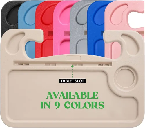 Vista 11 de lebogner Bandeja para volante, bandejas de comida para automóvil para comer, laptop, tableta, iPad o portátil, gancho para volante automático Beige