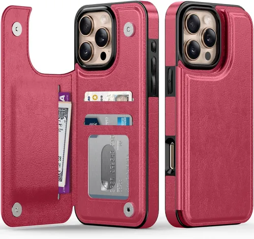 Vista 115 de FUNMIKO Funda tipo cartera para iPhone 15 con tarjetero + clip para efectivo, bloqueo RFID, protección contra caídas de grado militar y obras