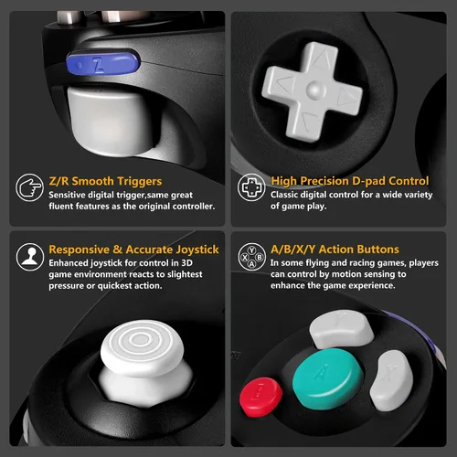 Vista 4 de Controlador Gamecube, clásico, con cable, para Nintendo Wii