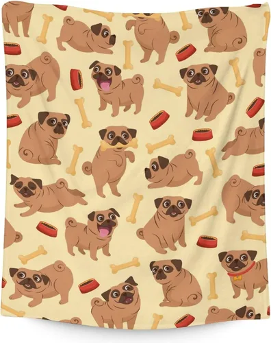 Vista 9 de Manta de Pug para regalo, 30 x 40 pulgadas, bonita manta para amantes de los perros, mantas blancas de felpa suave para sofá, oficina