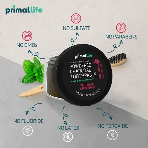Vista 6 de Limpiador dental natural Dirty Mouth, en polvo, tamaño mini, suavemente pule, desintoxica, remineraliza y fortalece los dientes, mejor que la pasta