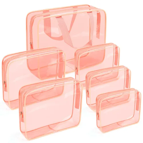 Vista 14 de APREUTY Bolsas de maquillaje transparentes, aprobadas por la TSA, juego de 3 bolsas de maquillaje grandes de PVC transparente con asa de cremallera