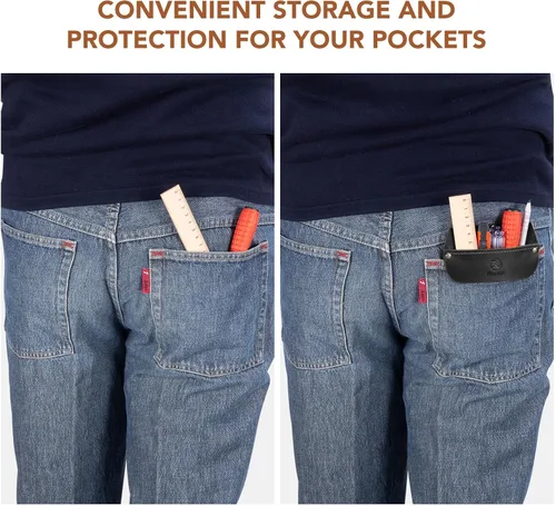 Vista 5 de RingSun Protector de bolsillo de cuero genuino para hombres, bolsa de herramientas duradera, protector de camisas de jeans para herramientas