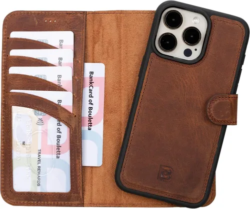 Vista 20 de BOULETTA Magsafe - Funda para iPhone 15 compatible con cuero de grano completo, magnética, desmontable, cartera para teléfono (2 en 1), 4 tarjeteros