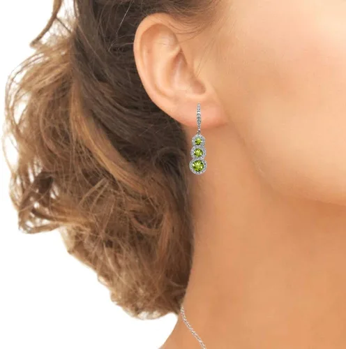 Vista 3 de Aretes colgantes de plata de ley auténtica o sintética con 3 piedras preciosas para mujer