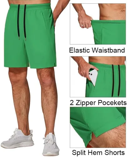 Vista 5 de COOFANDY Pantalones cortos de entrenamiento para hombre de 7 pulgadas, paquete de 2 pantalones cortos de entrenamiento ajustados de secado rápido