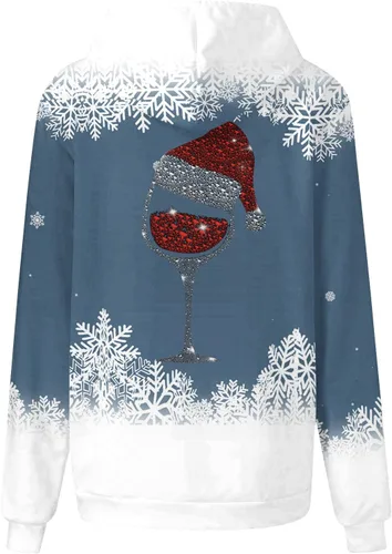 Vista 5 de Vifucz Navidad vacaciones pulóver sudaderas capucha Casual sudadera capucha copa vino tinto impresión sudaderas camisa Top
