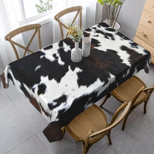 Vista 4 de Mantel rectangular de vaca, mantel de cuadros en estilo rústico, lavable, para decoración de cocina y comedor, 60x90 pulgadas