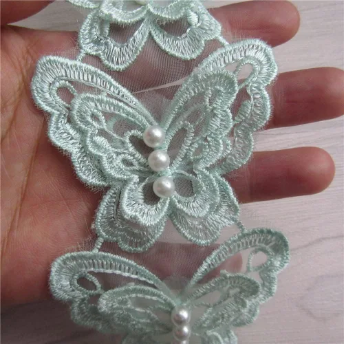 Vista 13 de Arco de mariposa soluble de 5 yardas de organza bordada de encaje para tejer, apliques de boda, cinta de retazos hechos a mano, suministros