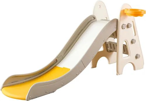 Vista 8 de Tobogán de interior para niños de 1 a 7 años, 3 en 1, juego de escalador para niños, plegable para niños pequeños con aros de baloncesto y pelota