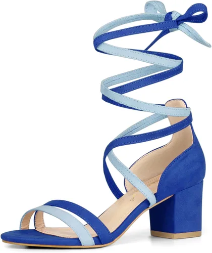 Vista 10 de Allegra K Sandalias con cordones y tacón de bloque de color con punta Beige