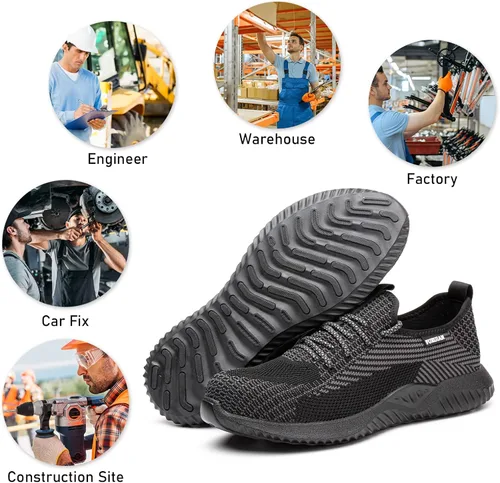 Vista 7 de Furuian Zapatos de punta de acero para hombre, cómodos, zapatos de seguridad antideslizantes, puntera de acero, zapatos de trabajo para hombre