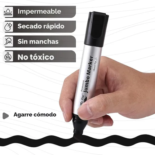 Vista 5 de Mr. Pen - Marcadores permanentes jumbo, paquete de 4, punta de cincel, negro, grueso, grande, punta ancha