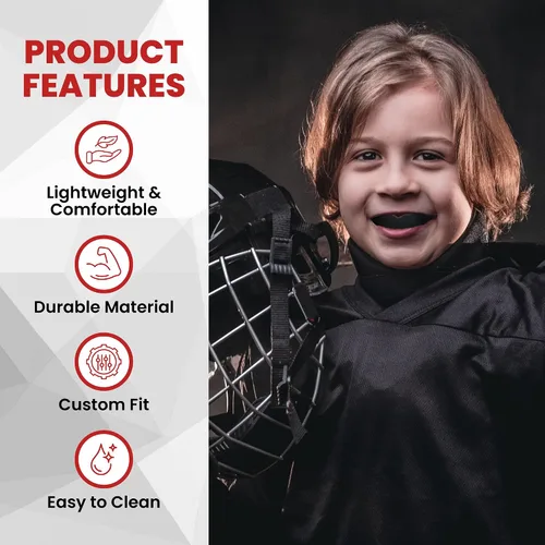 Vista 4 de Protector bucal deportivo para niños, fútbol juvenil, baloncesto, lucha libre Easy boil-and-bite fit for young athletes. Strapless guard for flag