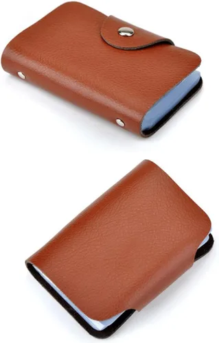 Vista 4 de YaJaMa Cartera para tarjetas de crédito, pequeña, de piel auténtica, 26 ranuras, para tarjetas, organizador para mujeres y hombres, Café, Cartera
