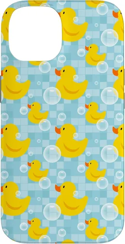 Vista 4 de Funda de goma amarilla para iPhone 16 con patrón de patos y patos