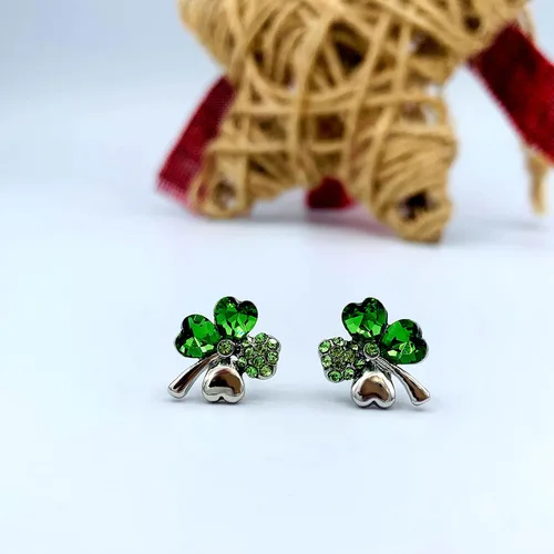 Vista 7 de Collar de trébol de cuatro hojas Joyas de trébol verde del día de San Patricio Buena suerte Collar de trébol verde, aretes, pulsera, broche