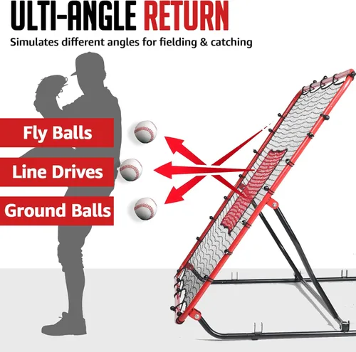 Vista 4 de Baseball Rebounder Net, 3/5 Adjustable Angles 4x4.5FT Pitch Back Baseball Softball Volleyball Rebounder with 2 Strike Zones, UV Resistant, Pitchback