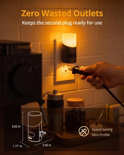 Vista 6 de LyrIDZ - Luz nocturna ámbar con sensor de movimiento, luz nocturna enchufable regulable de 1 a 150 lm para interior, para dormitorio, baño, pasillo
