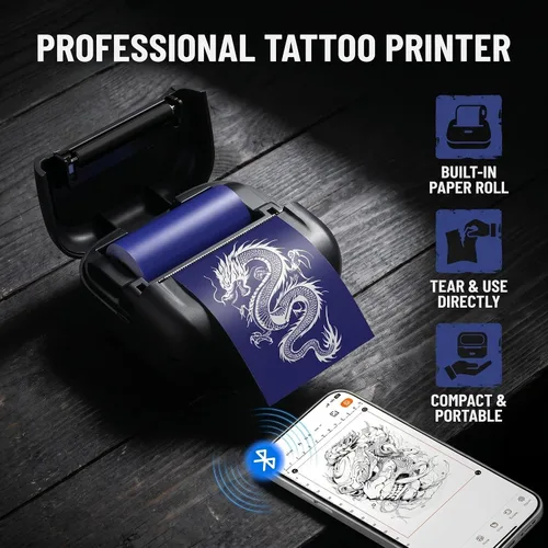 Vista 5 de Mini impresora portátil de la plantilla del tatuaje, fabricante Gris
