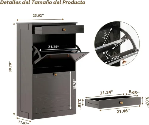 Vista 2 de FTZxHKLX Zapatero con 2 cajones abatibles, organizador de zapatos oculto delgado independiente con cajón, gabinete de almacenamiento de zapatos a