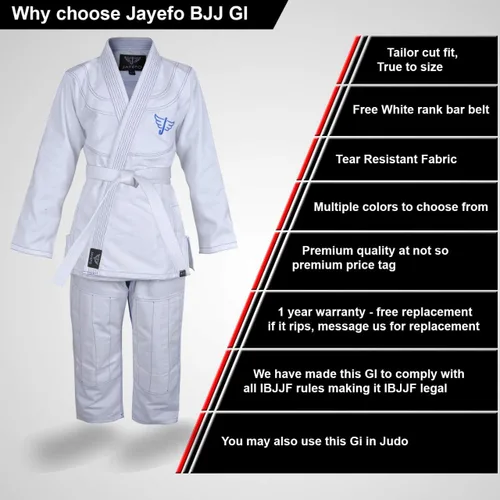 Vista 5 de Jayefo Cinturón deportivo brasileño Jiu Jitsu Gi para hombres y mujeres uniforme de agarre preencogido GIS ultra ligero Kimonos para adultos BJJ Gi