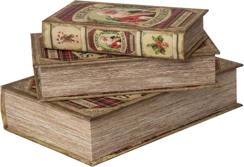 Vista 2 de Glitzhome Juego de 3 cajas decorativas para libros de Navidad, Papá Noel #2