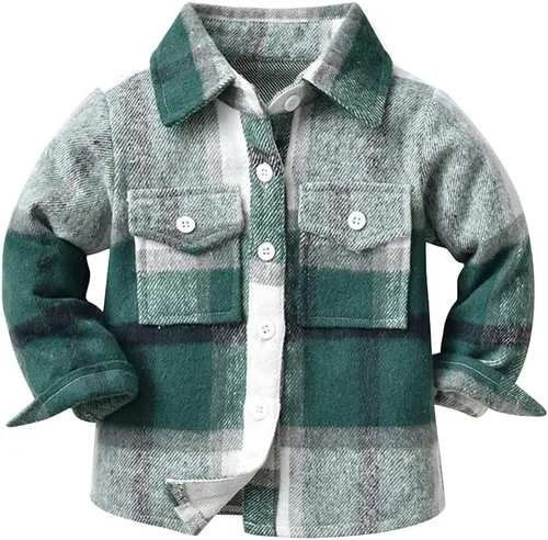 Vista 17 de IBAKOM Chaqueta a cuadros de manga larga con botones para bebés, niños y niñas, trajes de Navidad para otoño e invierno