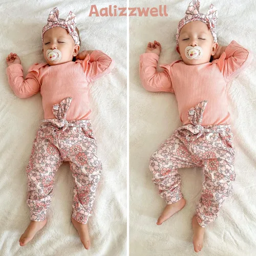 Vista 3 de Aalizzwell Conjunto de mameluco acanalado para bebé recién nacido prematuro para otoño e invierno