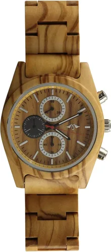 Vista 7 de Madera de arce reloj con diales Múltiples Color Plateado y Negro con pulsera de arce
