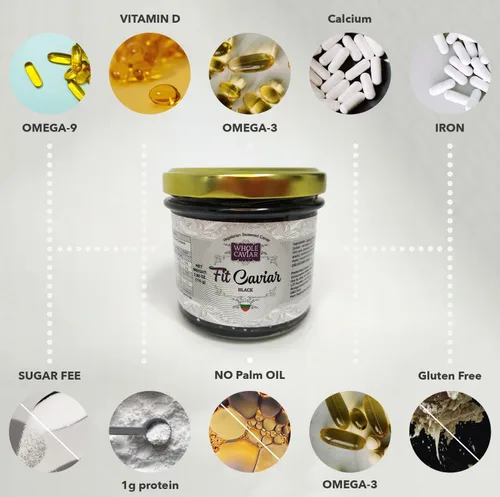 Vista 3 de Caviar negro - Caviar vegetariano de algas marinas de salmón para pecetarios - Caviar de algas y algas marinas - El mejor caviar para sushi - Fit
