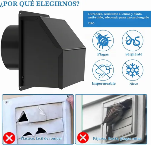 Vista 6 de Cubierta de ventilación de secadora de 4 pulgadas para exteriores, cubierta de ventilación de pared para secadora exterior con solapa acolchada