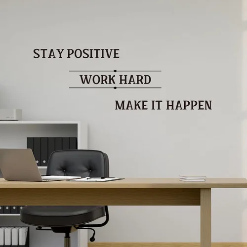 Vista 5 de Stay Positive Work Hard Make it Happen - Calcomanía de pared de vinilo con cita inspiradora para decoración de oficina y hogar