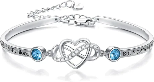 Vista 6 de AOBOCO Pulsera de corazón infinito ajustable de plata de ley 925 para hermana, mejor amiga, hija, mamá, abuela, nieta, nuera, madrina, ahijada