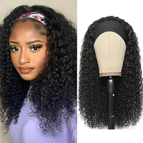 Vista 65 de XSY: Peluca de diadema de cabello humano de onda profunda sin pegamento, sin encaje frontal, peluca de diadema rizada, lista para usar y llevar