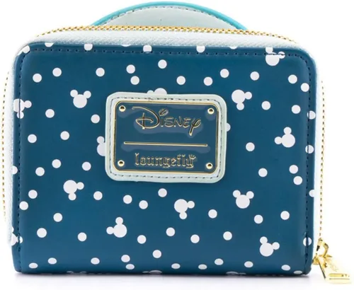 Vista 4 de Loungefly X Disney Mickey & Minnie Snow Globe - Cartera con cremallera alrededor, a la moda, para cosplay y Disneybound, Azul