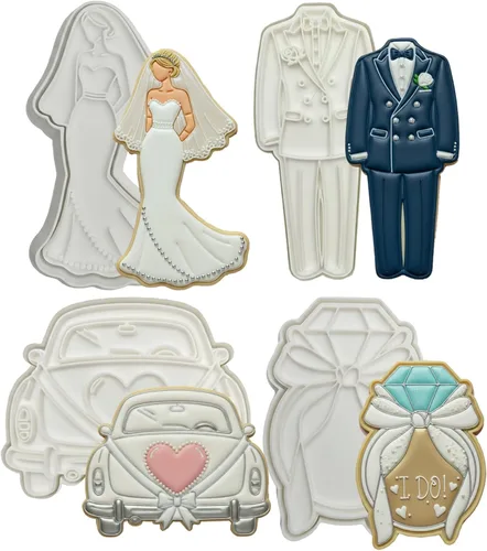 Vista 7 de Juego de 11 cortadores de galletas de amor con sello 3D de ácido poliláctico (PLA) para cocina, pastel, vestido de boda, formas de anillo de amor