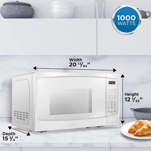 Vista 8 de Danby DBMW1120BWW - Microondas para encimera de 1.1 pies cúbicos en blanco, 1000 vatios, microondas de tamaño familiar con puerta de botón