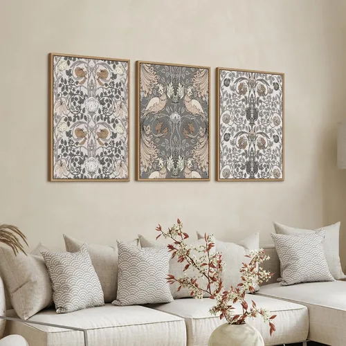 Vista 3 de Arte de Pared Grande con Marco Retro - Marco Flotante Natural con Flores Vintage, Lienzo con Pinturas de William Morris, Cuadros, Impresiones