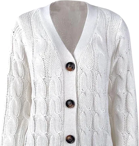 Vista 6 de Cárdigan para mujer, cárdigan de punto grueso, drapeado, holgado, para otoño, suéter largo de algodón