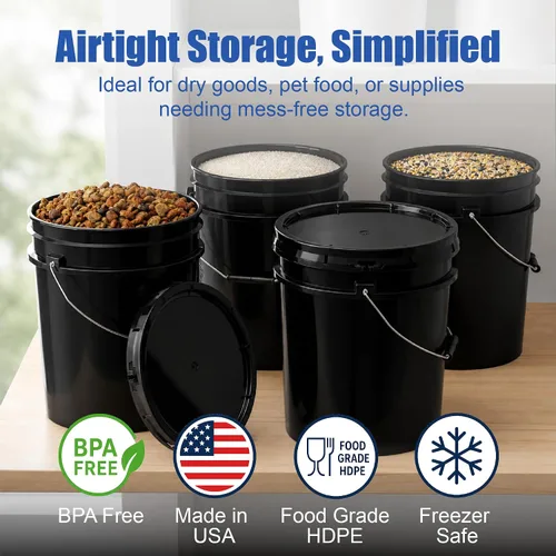 Vista 2 de ePackageSupply Cubo de 5 Galones con Tapa Hermética Fabricado en EE. UU. Grado Alimenticio Plástico Premium HPDE Resistente Cubo Multiusos