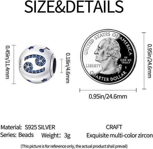 Vista 19 de Pandach 12 dijes de cumpleaños con signo del zodiaco de plata de ley 925 con piedra natal para mujer, pulsera, collar, pulsera, regalo para mujeres