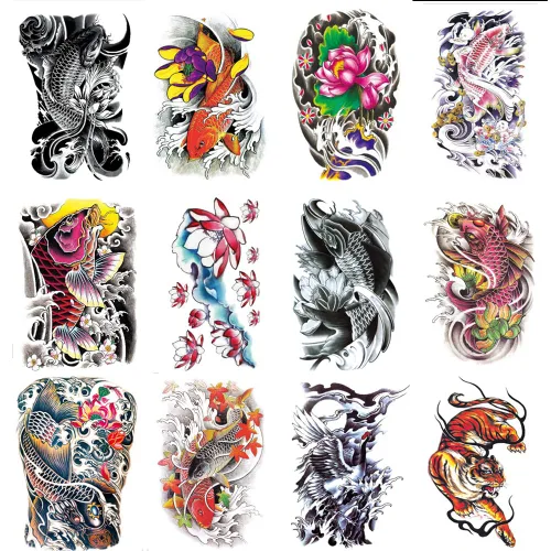 Vista 7 de 12 hojas de tatuajes falsos en el pecho, brazo, hombro, tatuajes, arte corporal, mangas de 5.9 x 8.3 pulgadas, tatuajes temporales impermeables