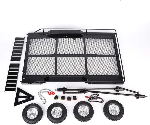 Vista 8 de Tbest Remolque a control remoto, doble eje plano con cuatro neumáticos a escala 1:10, kit de modelo para entusiastas de los RC, constructores