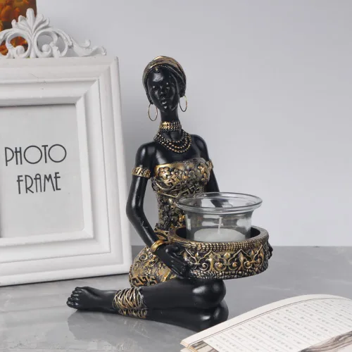Vista 7 de Rayberro African Women Sculpture,7.48" Black Women Figurine Home Decor Tribal Lady African American Women Statue,Storage Decoration,Collectible