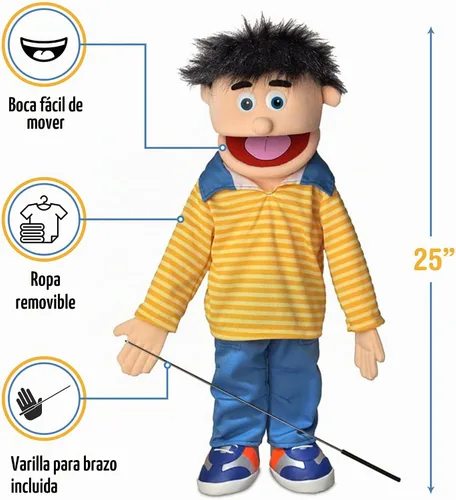 Vista 3 de Marioneta estilo ventrílocuo de 25 pulgadas, Bobby, Peach Boy, cuerpo completo