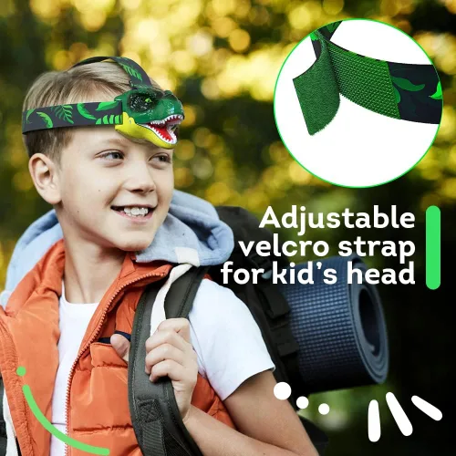 Vista 5 de Skywin Faros delanteros de dinosaurio para niños con sonido rugiente, linterna LED para niños, artículos de camping, linternas para niños y niñas