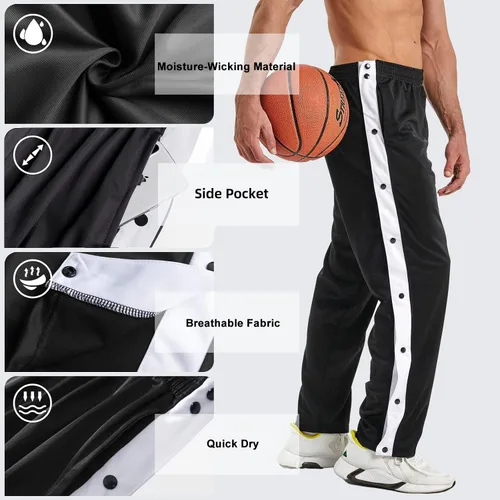 Vista 5 de Pantalones deportivos de baloncesto para hombre, pantalones de baloncesto para entrenamiento, correr, casual, holgados, con bolsillos