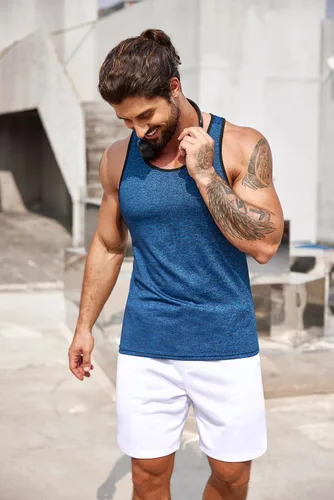 Vista 2 de COOFANDY Camisetas sin mangas para hombre, paquete de 3 camisetas sin mangas para gimnasio, espalda en Y, para entrenamiento, culturismo, camisetas