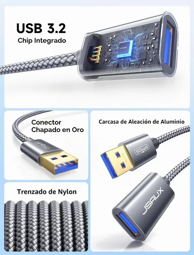 Vista 4 de JSAUX Cable de extensión USB 3.0 de 1.6 ft, cable de extensión USB A macho a hembra, material trenzado duradero, transferencia de datos rápida